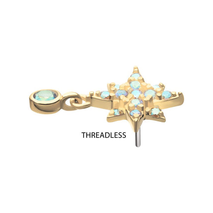 Invictus 14Kt Yellow Gold Threadless Pave Set Gem North Star Top with Bezel Round Dangle