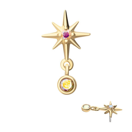 Invictus 14Kt Yellow Gold Threadless Prong Set Gem North Star Top with Bezel Round Dangle