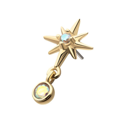 Invictus 14Kt Yellow Gold Threadless Prong Set Gem North Star Top with Bezel Round Dangle