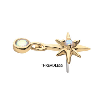 Invictus 14Kt Yellow Gold Threadless Prong Set Gem North Star Top with Bezel Round Dangle
