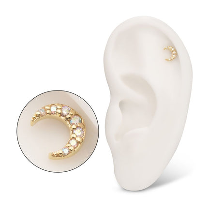 Invictus 14Kt Yellow Gold Threadless Pave Set Round Gem Crescent Moon Top