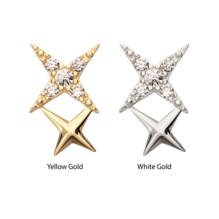 Invictus 14Kt Gold Threadless Pave Set Round Gem Double Celestial Star Top