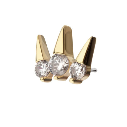 Invictus 14Kt Yellow Gold Threadless Prong Set Round Gem Triple Spike Top