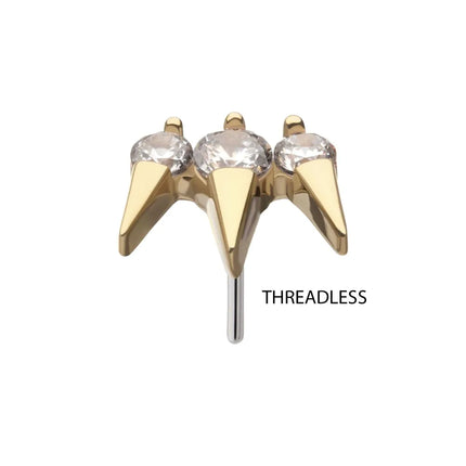 Invictus 14Kt Yellow Gold Threadless Prong Set Round Gem Triple Spike Top