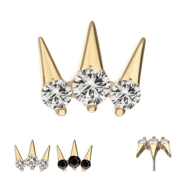 Invictus 14Kt Yellow Gold Threadless Prong Set Round Gem Triple Spike Top