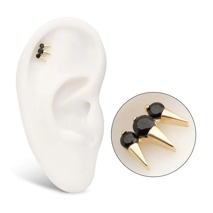 Invictus 14Kt Yellow Gold Threadless Prong Set Round Gem Triple Spike Top