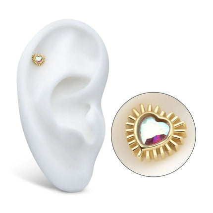 Invictus 14Kt Yellow Gold Threadless Bezel Set Gem Heart Beam Top