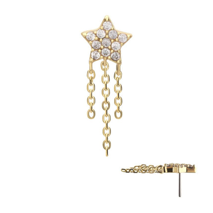 Invictus 14Kt Yellow Gold Threadless Pave Gem Star Top with Triple Chain Dangle