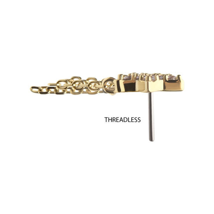 Invictus 14Kt Yellow Gold Threadless Pave Gem Star Top with Triple Chain Dangle