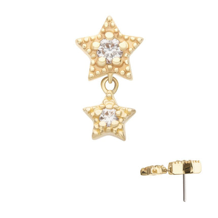 Invictus 14Kt Yellow Gold Threadless Milgrain Edge Double Star Dangle Top with Prong Set Gem