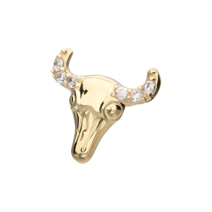 Invictus 14Kt Yellow Gold Threadless 2D Steer Head Top with Prong Set Gem