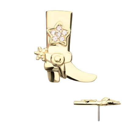 Invictus 14Kt Yellow Gold Threadless Cowboy Boot Top with Inlayed Pave Gem Star