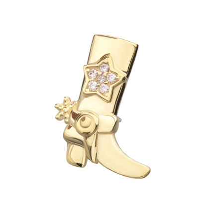 Invictus 14Kt Yellow Gold Threadless Cowboy Boot Top with Inlayed Pave Gem Star