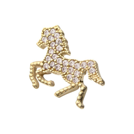 Invictus 14Kt Yellow Gold Threadless Milgrain Edge Gallopping Horse Top with Pave Gem