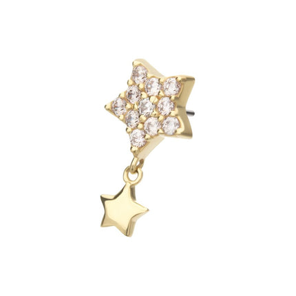 Invictus 14Kt Yellow Gold Threadless Pave Gem Star Top with Gold Star Dangle