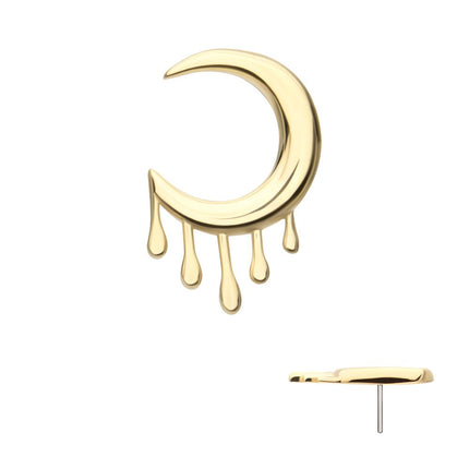 Invictus 14Kt Yellow Gold Threadless 2D Dripping Crescent Moon Top