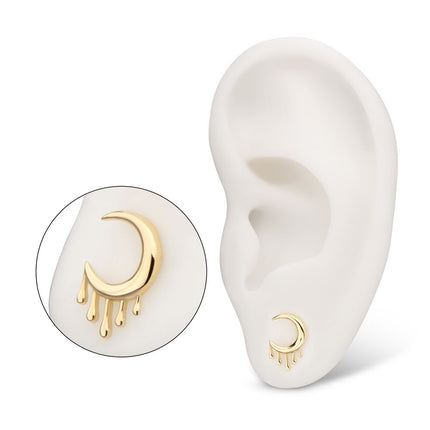 Invictus 14Kt Yellow Gold Threadless 2D Dripping Crescent Moon Top