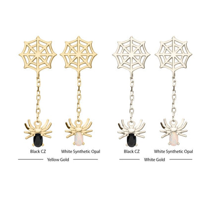 Invictus 14Kt Gold Threadless Spiderweb Top with Prong Set Gem/Opal Spider Dangle