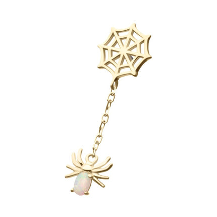 Invictus 14Kt Gold Threadless Spiderweb Top with Prong Set Gem/Opal Spider Dangle