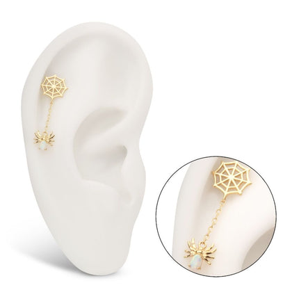 Invictus 14Kt Gold Threadless Spiderweb Top with Prong Set Gem/Opal Spider Dangle