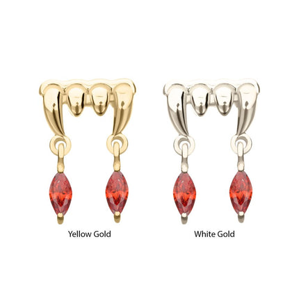 Invictus 14Kt Gold Threadless Dripping Fangs Top with Garnet Marquise Gem Dangle