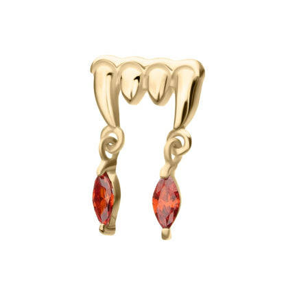Invictus 14Kt Gold Threadless Dripping Fangs Top with Garnet Marquise Gem Dangle
