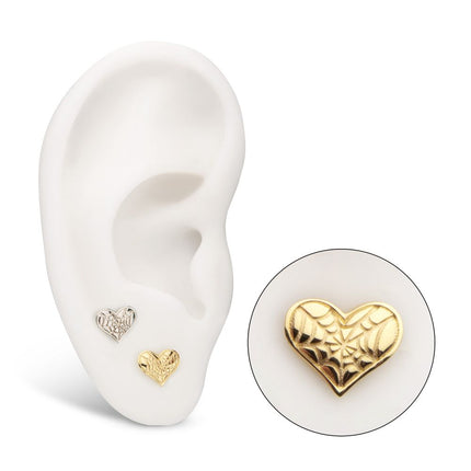 Invictus 14Kt Gold Threadless Heart Top with Carved Spiderweb