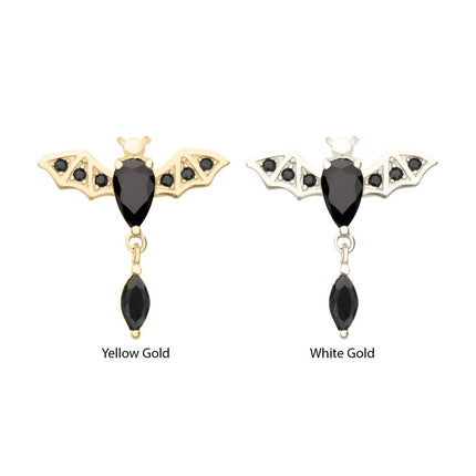 Invictus 14Kt Gold Threadless Prong Set Gem Flying Bat Top with Black Marquise Dangle