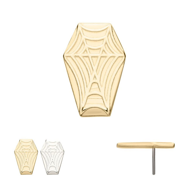 Invictus 14Kt Gold Threadless Coffin Top with Carved Spiderweb