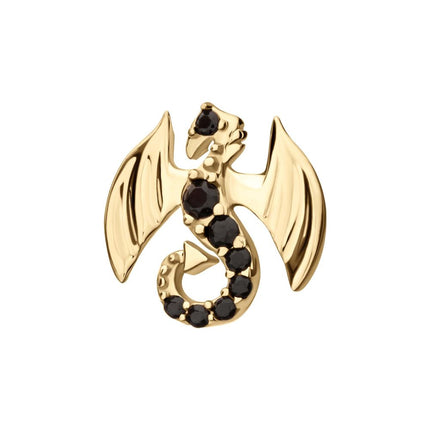 Invictus 14Kt Yellow Gold Threadless Winged Dragon with Prong Set Black Gem Top