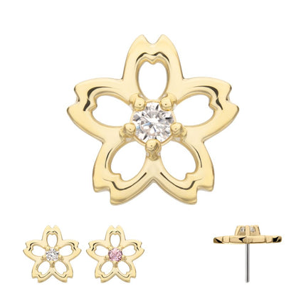 Invictus 14Kt Yellow Gold Threadless Cut Out Cherry Blossom Flower Top with Prong Set Gem