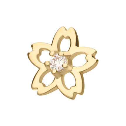 Invictus 14Kt Yellow Gold Threadless Cut Out Cherry Blossom Flower Top with Prong Set Gem