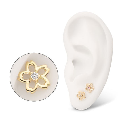 Invictus 14Kt Yellow Gold Threadless Cut Out Cherry Blossom Flower Top with Prong Set Gem