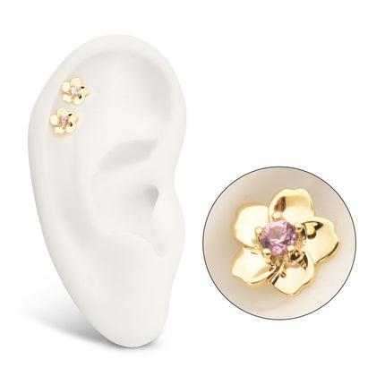 Invictus 14Kt Yellow Gold Threadless Cherry Blossom Flower Top with Prong Set Gem