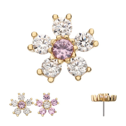 Invictus 14Kt Yellow Gold Threadless Cherry Blossom Flower Top with 5-Petal Prong Set Gem
