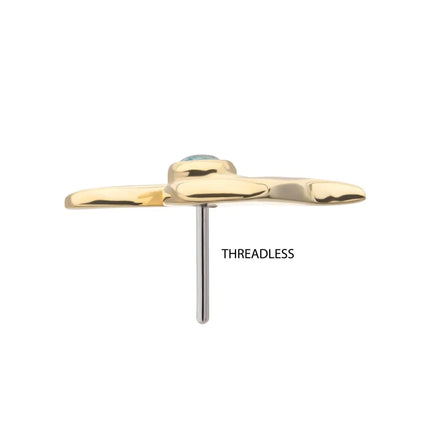 Invictus 14Kt Yellow Gold Threadless Delicate Waterwave Top with Bezel Gem