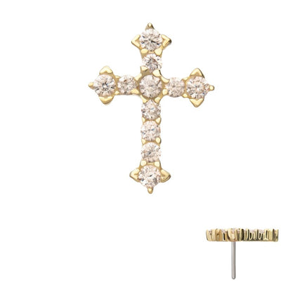 Invictus 14kt Yellow Gold Threadless Antique Cross Top with Prong Set Gem