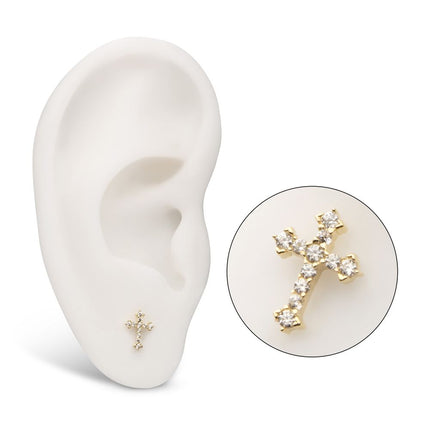 Invictus 14kt Yellow Gold Threadless Antique Cross Top with Prong Set Gem