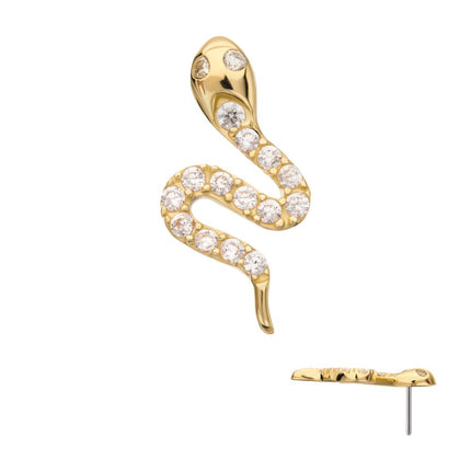 Invictus 14Kt Yellow Gold Threadless Pave Gem Snake Top