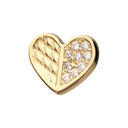 Invictus 14Kt Yellow Gold Threadless Geometric Heart with One Side Pave Gem Top