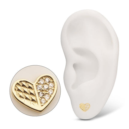 Invictus 14Kt Yellow Gold Threadless Geometric Heart with One Side Pave Gem Top