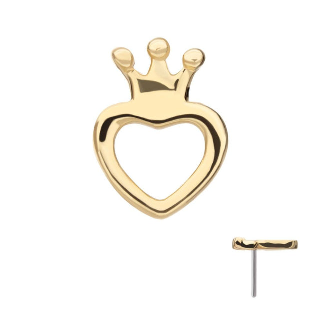 Invictus 14Kt Yellow Gold Threadless Open Heart with Crown Top