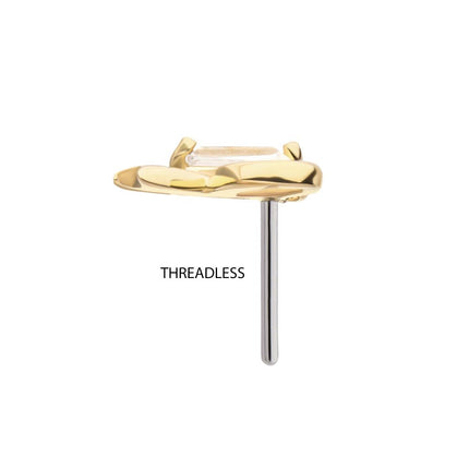 Invictus 14Kt Yellow Gold Threadless Cut Out Bow with Prong Set Baguette Gem Top