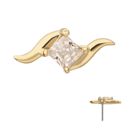 Invictus 14Kt Yellow Gold Threadless Wave with Prong Set Princess Cut Gem Top
