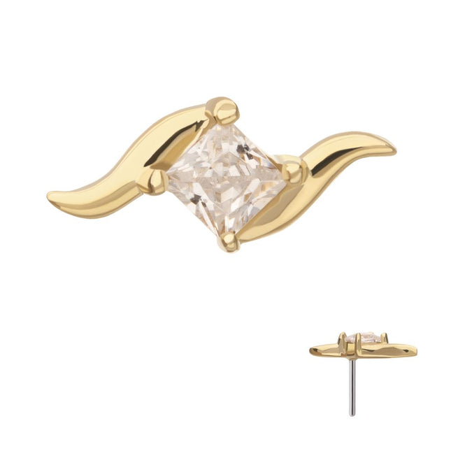 Invictus 14Kt Yellow Gold Threadless Wave with Prong Set Princess Cut Gem Top