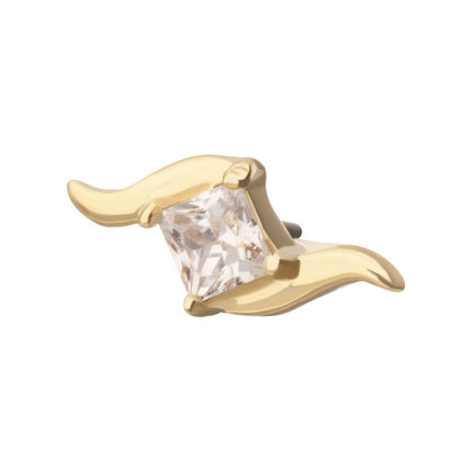 Invictus 14Kt Yellow Gold Threadless Wave with Prong Set Princess Cut Gem Top