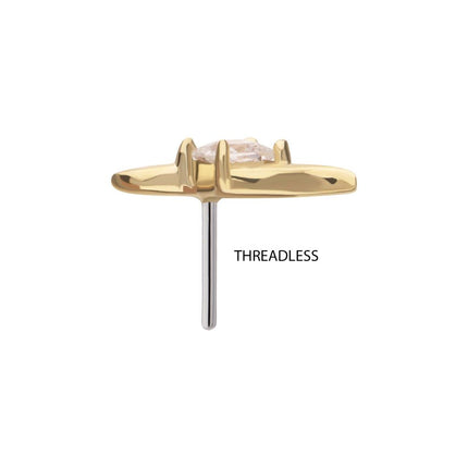 Invictus 14Kt Yellow Gold Threadless Wave with Prong Set Princess Cut Gem Top