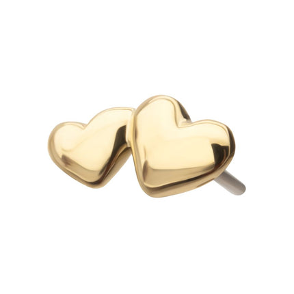 Invictus 14Kt Yellow Gold Threadless Double Puffy Heart Top