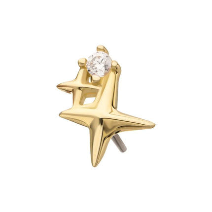 Invictus 14Kt Gold Threadless Double Celestial Star Top with Prong Set Gem
