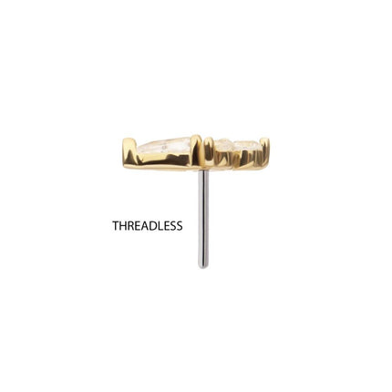 Invictus 14Kt Gold Threadless Prong Set Teardrop & Triple Round Gem Top